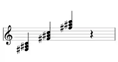 Sheet music of F# Mb5 in three octaves